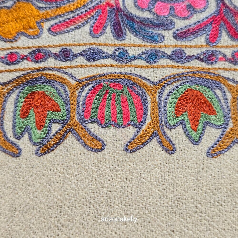 NWOT Cashmere Scarf Wrap Stole Chain Stitch Embroidery Colorful - Picture 14 of 17